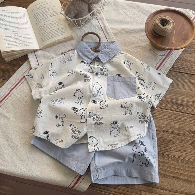 T712 - SET BÉ TRAI ÁO SƠ MI CHÓ SNOOPY CỔ XANH