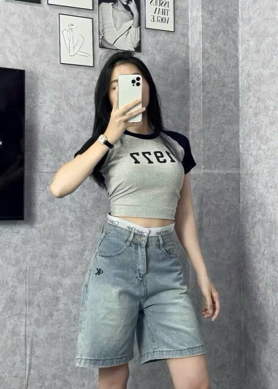 QNU599 - QUẦN JEANS NGỐ XANH CK PHỐI CẠP