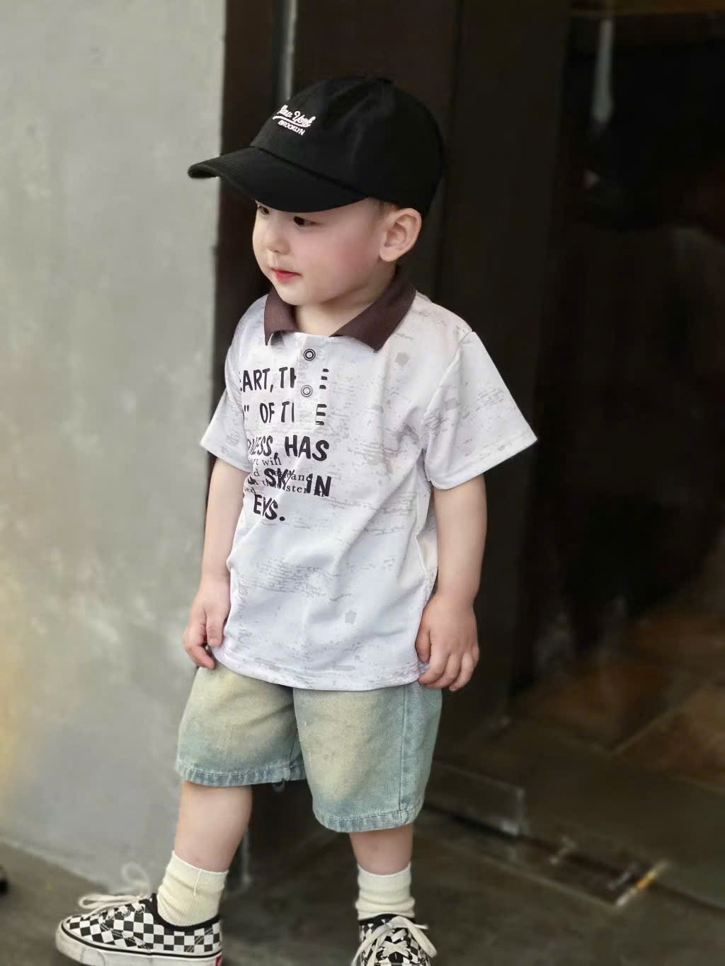 T721 - BỘ BÉ TRAI ÁO POLO LOANG CỔ NÂU QUẦN BÒ