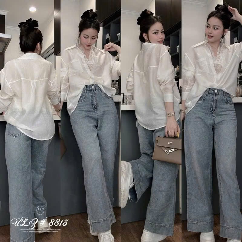 QNU600 - QUẦN JEANS SUÔNG XANH BẠC GẤU TO
