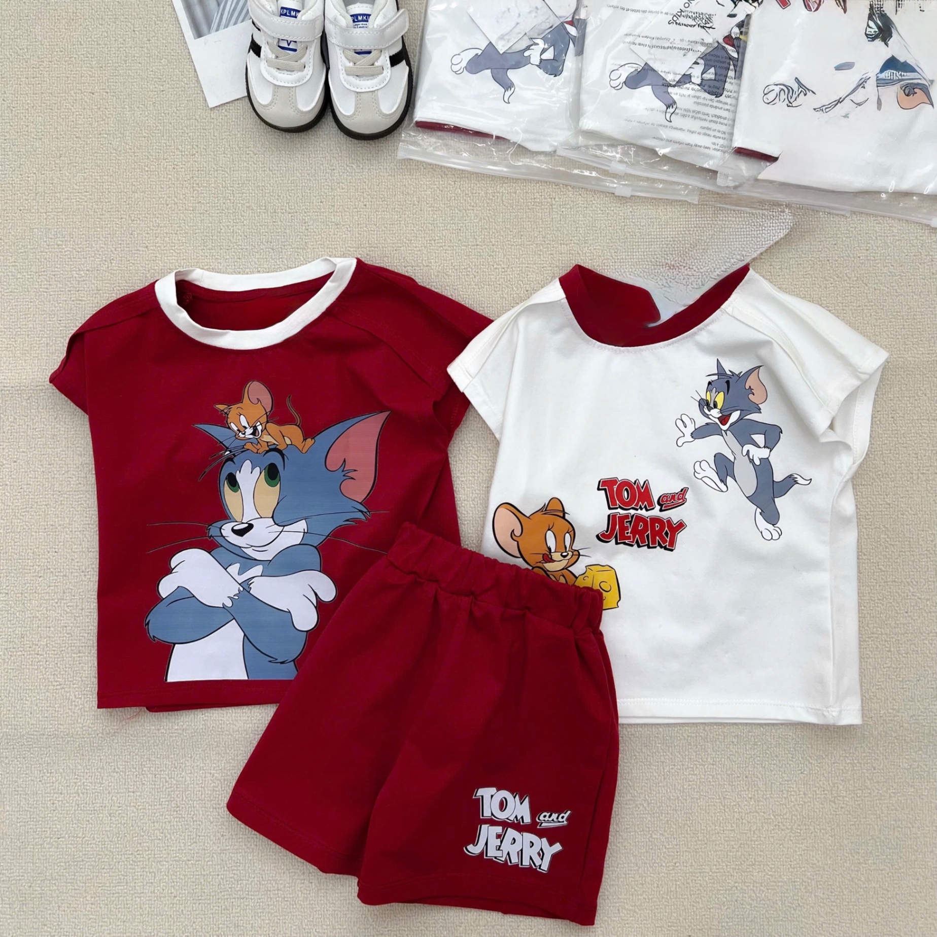 T727 - SET BÉ TRAI 3CT ÁO ĐỎ TRẮNG TOM JERRY QUẦN ĐỎ