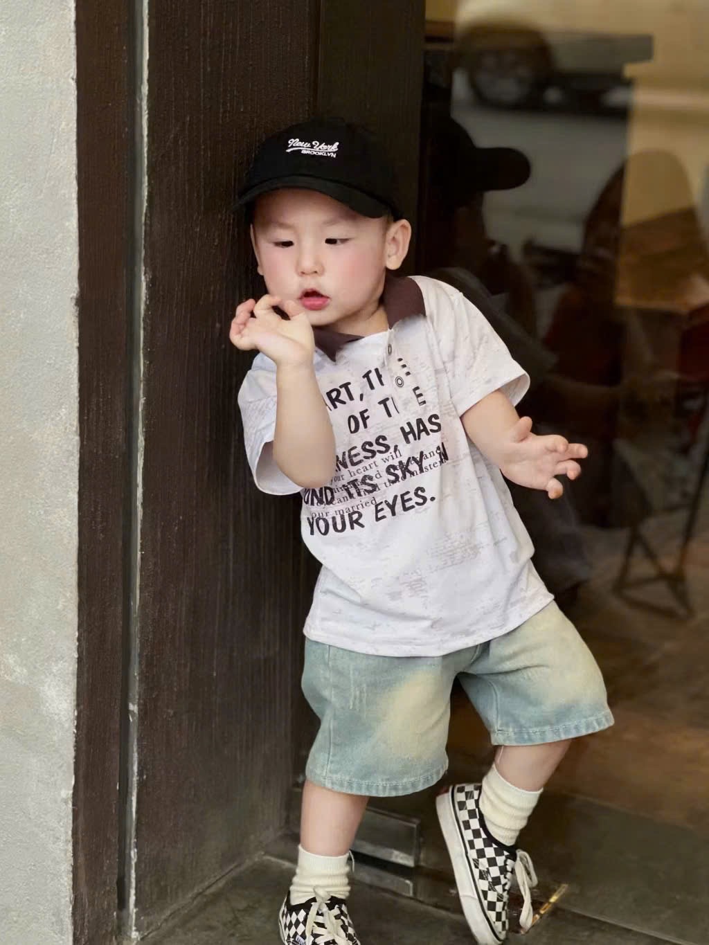 T721 - BỘ BÉ TRAI ÁO POLO LOANG CỔ NÂU QUẦN BÒ