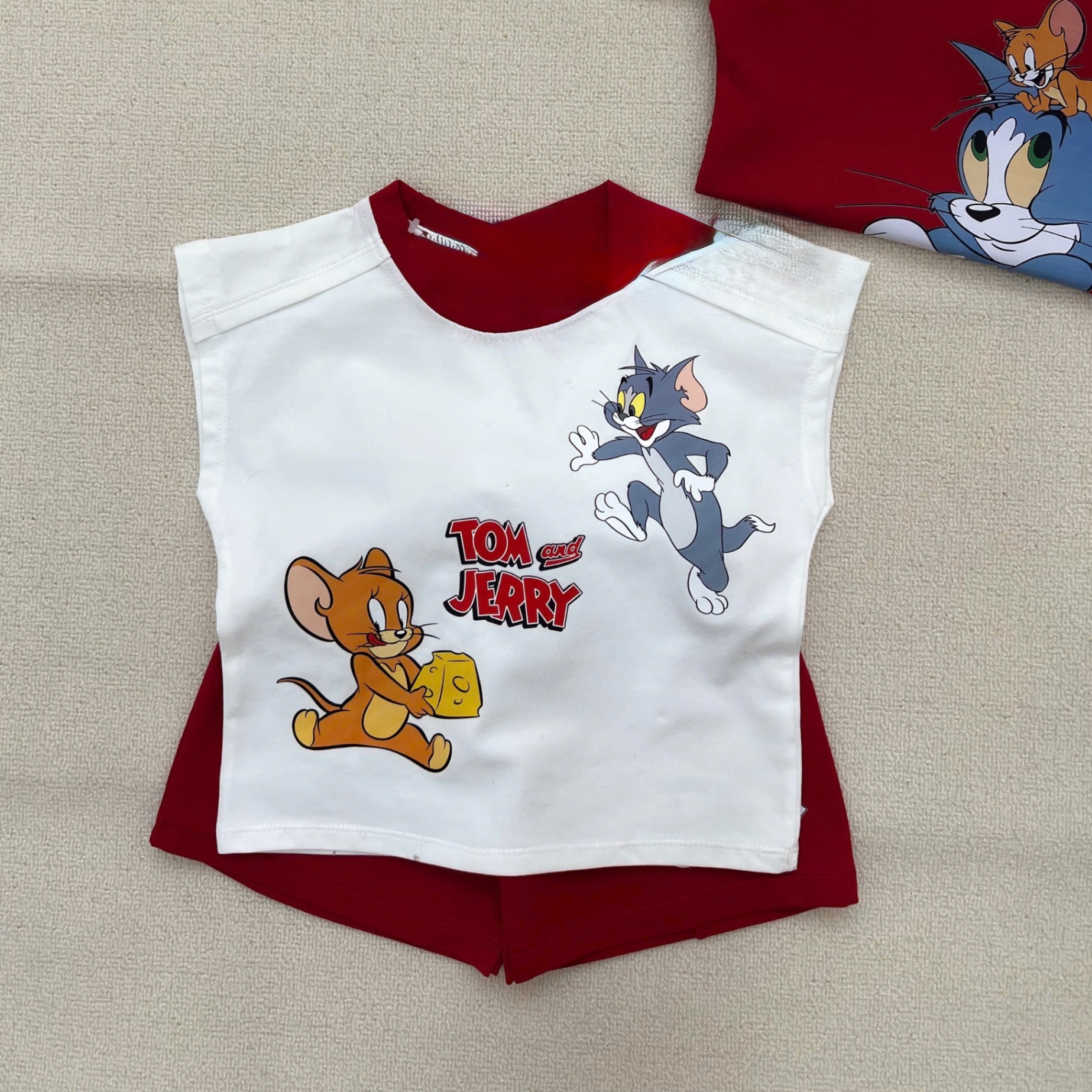 T727 - SET BÉ TRAI 3CT ÁO ĐỎ TRẮNG TOM JERRY QUẦN ĐỎ