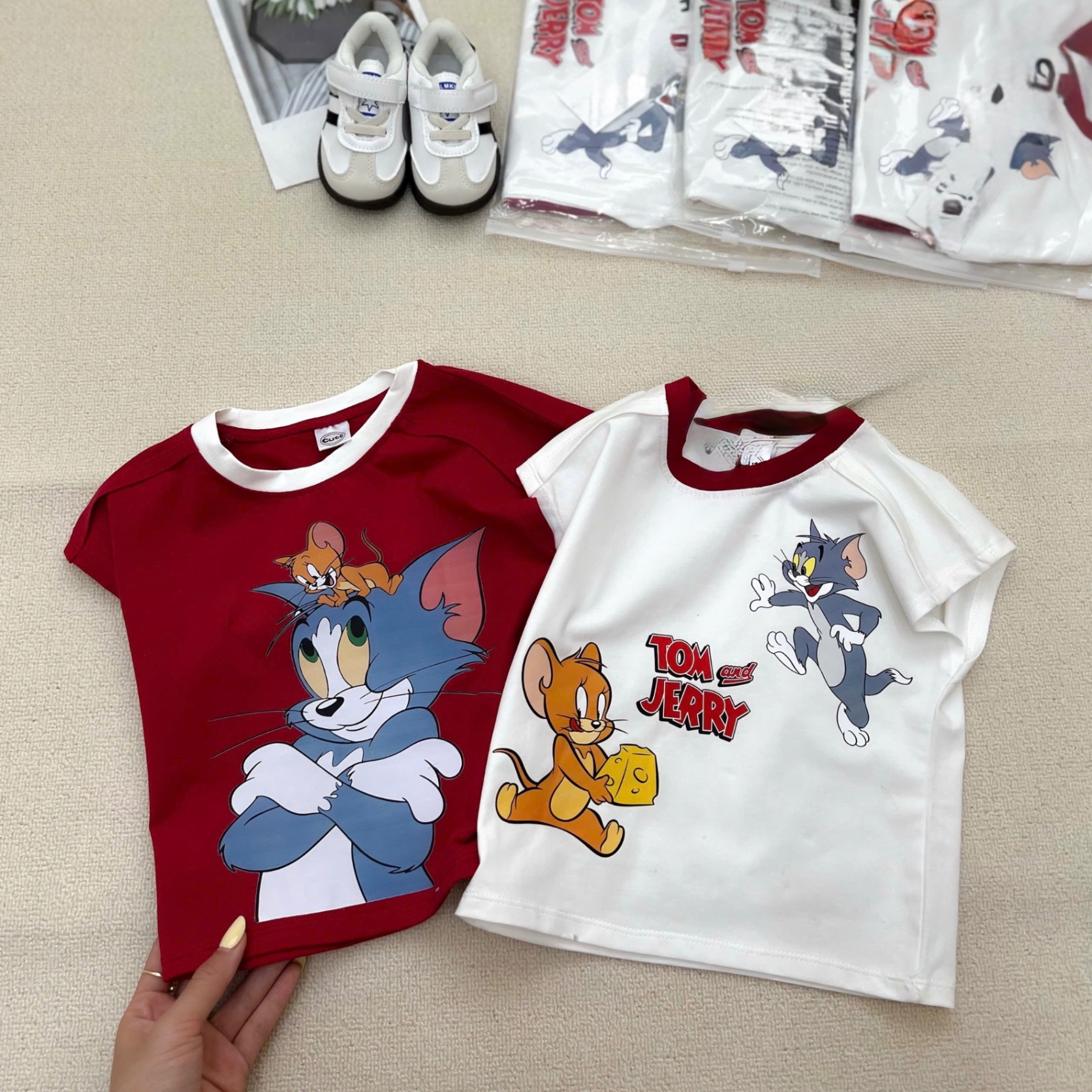 T727 - SET BÉ TRAI 3CT ÁO ĐỎ TRẮNG TOM JERRY QUẦN ĐỎ