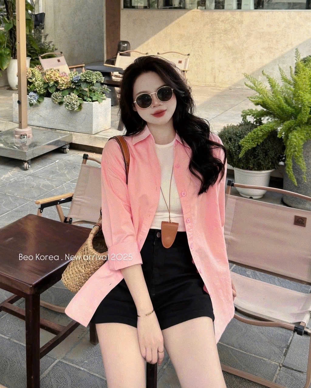 ANU231 - ÁO SƠ MI NỮ HỒNG DÀI TAY DÁNG RỘNG