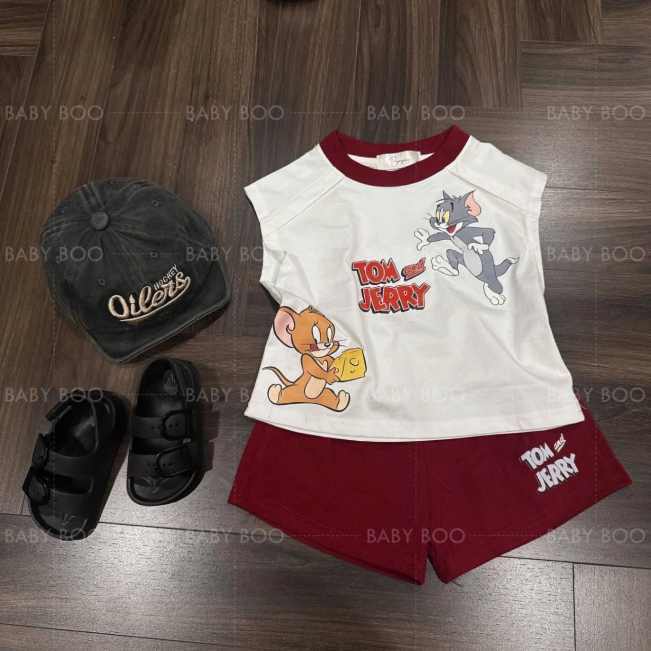 T727 - SET BÉ TRAI 3CT ÁO ĐỎ TRẮNG TOM JERRY QUẦN ĐỎ