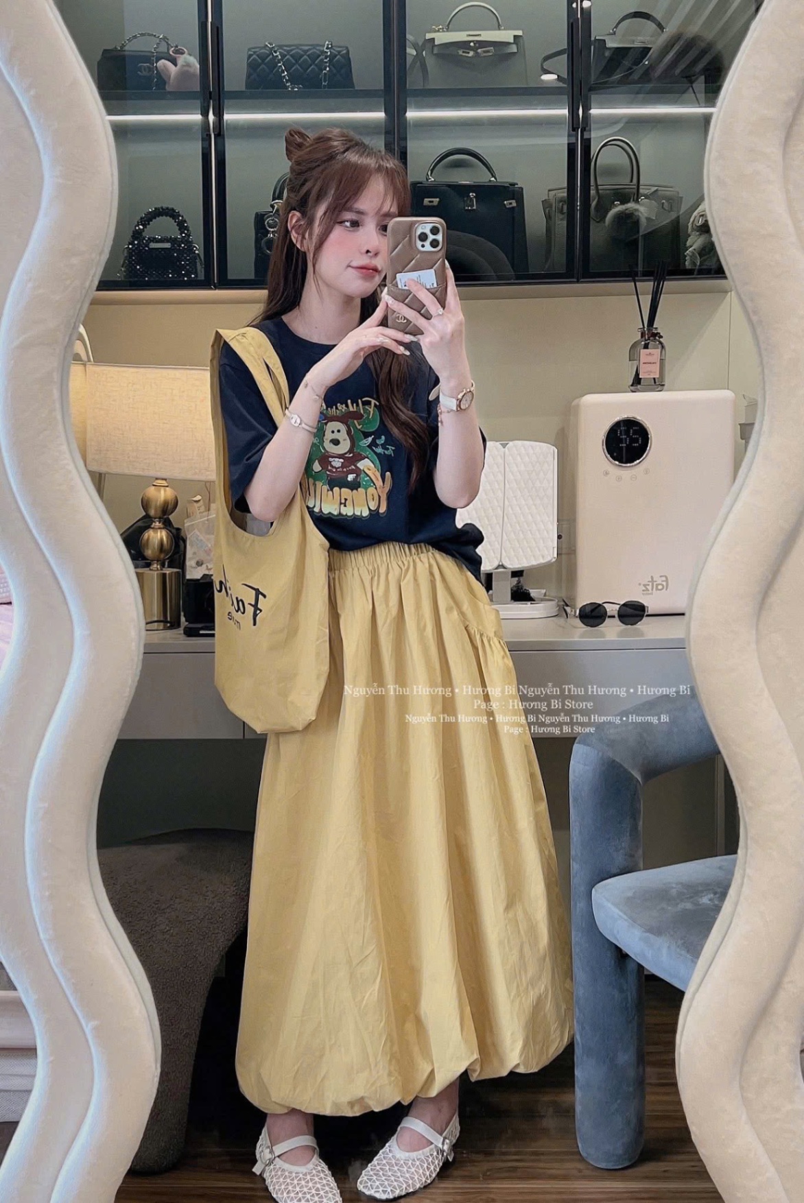 S045 - SET ÁO THAN GẤU CVAY VÀNG KÈM TÚI