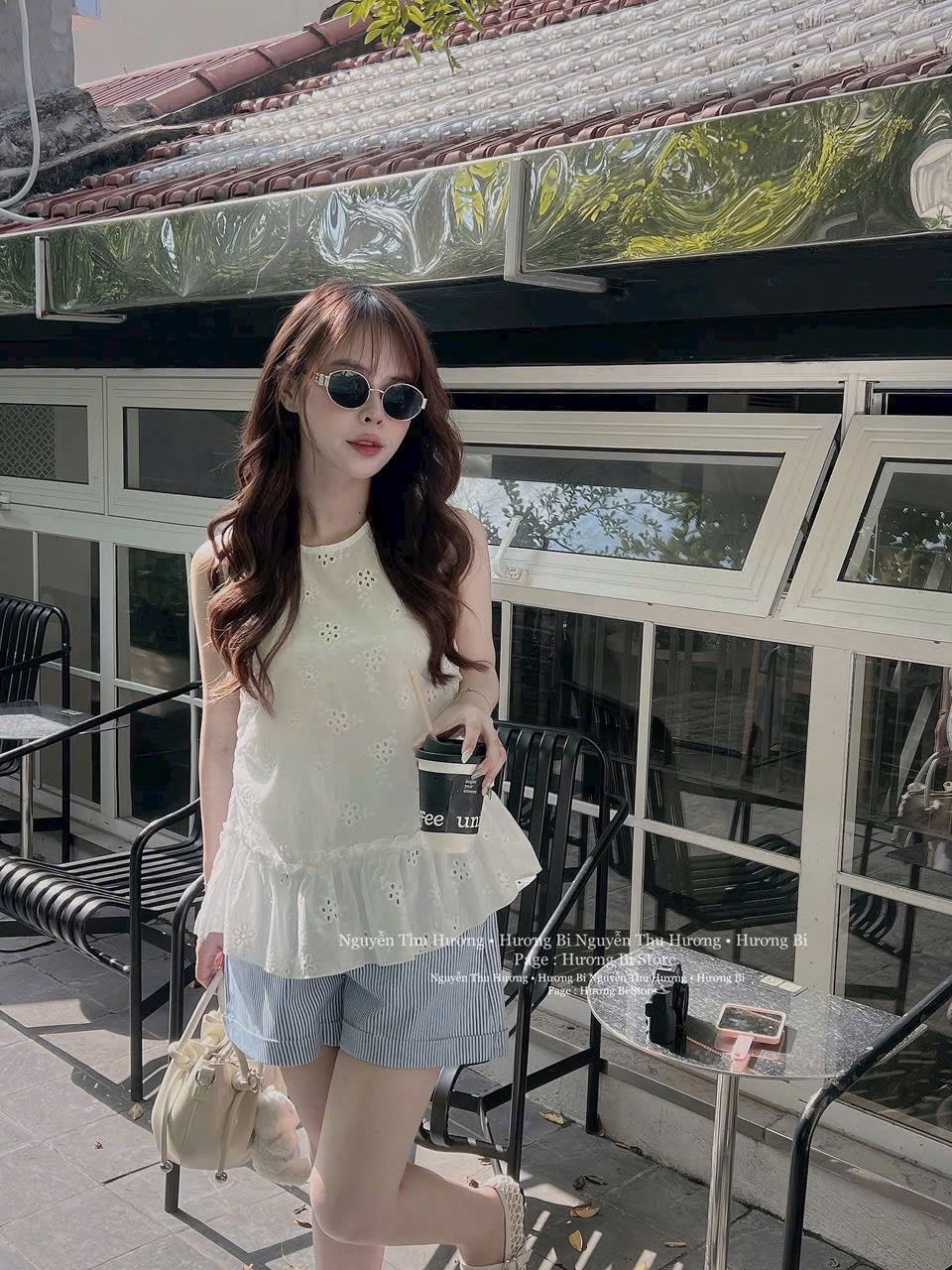 S048 - SET ÁO REN THÊU HOA BÈO GẤU QUẦN XANH SỌC