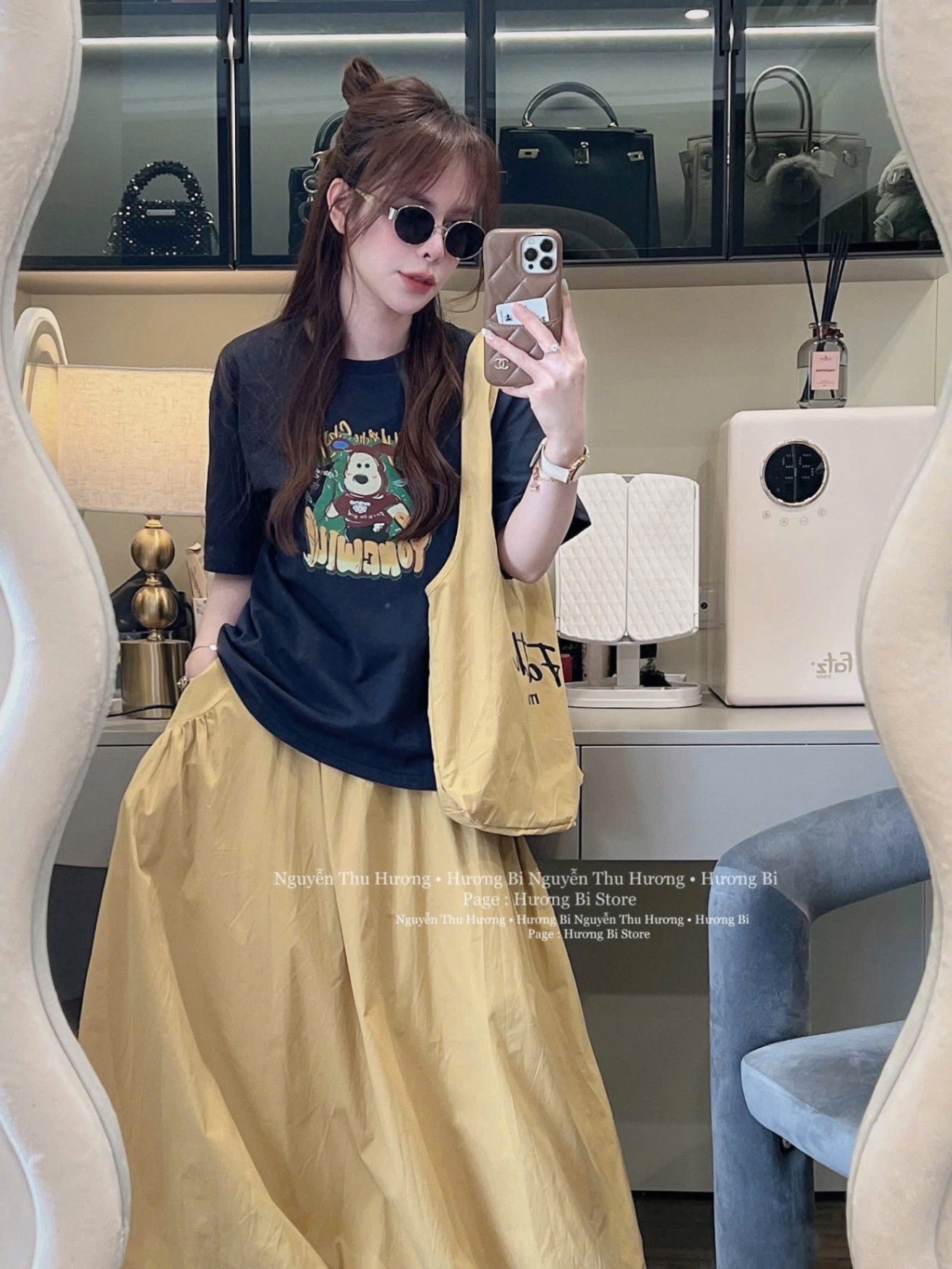 S045 - SET ÁO THAN GẤU CVAY VÀNG KÈM TÚI