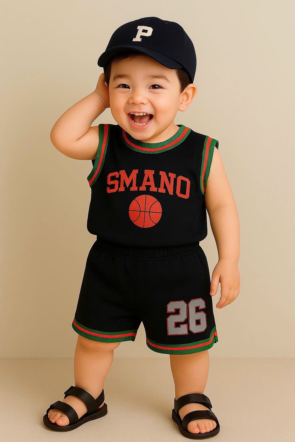 T730 - SET 2 BỘ ĐÙI BÉ TRAI ĐỎ ĐEN CỔ VIỀN TENNIS