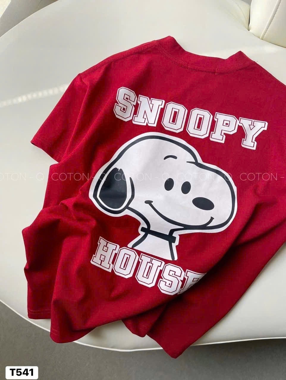 (Hàng chờ) ANU234 - ÁO PHÔNG NỮ ĐỎ SNOOPY CHỮ TRẮNG