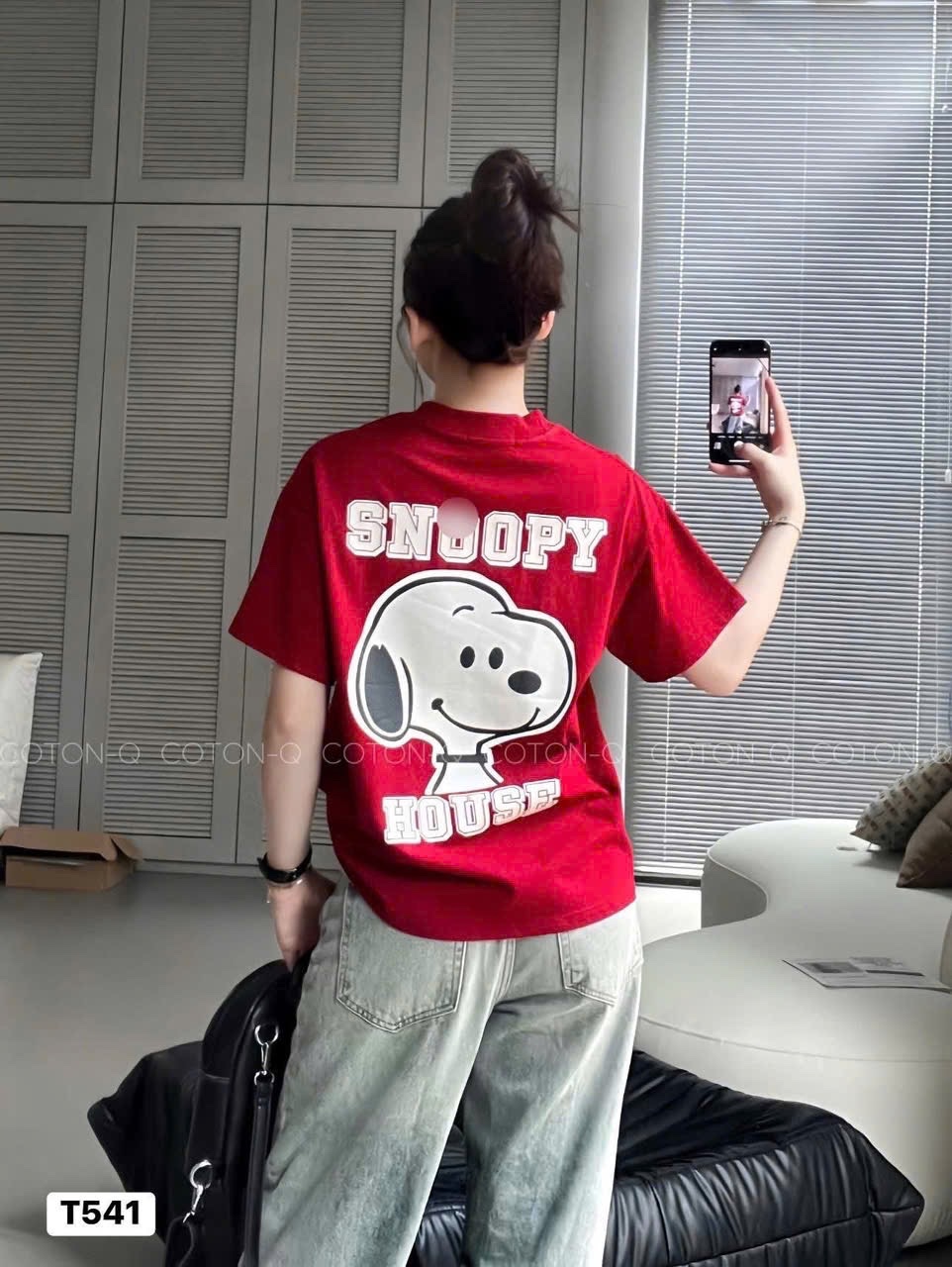 (Hàng chờ) ANU234 - ÁO PHÔNG NỮ ĐỎ SNOOPY CHỮ TRẮNG