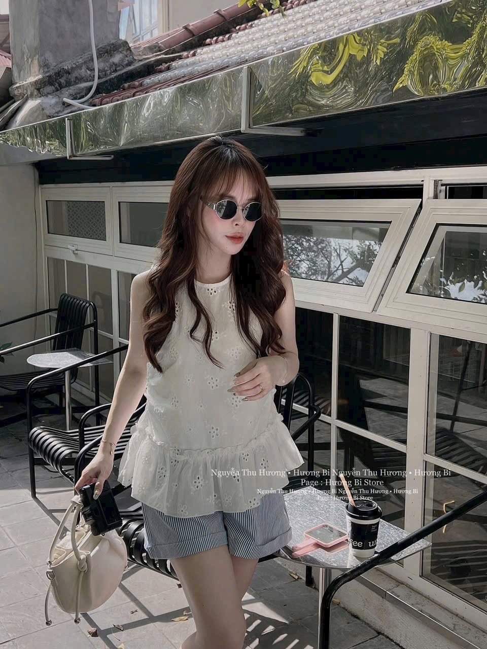 S048 - SET ÁO REN THÊU HOA BÈO GẤU QUẦN XANH SỌC