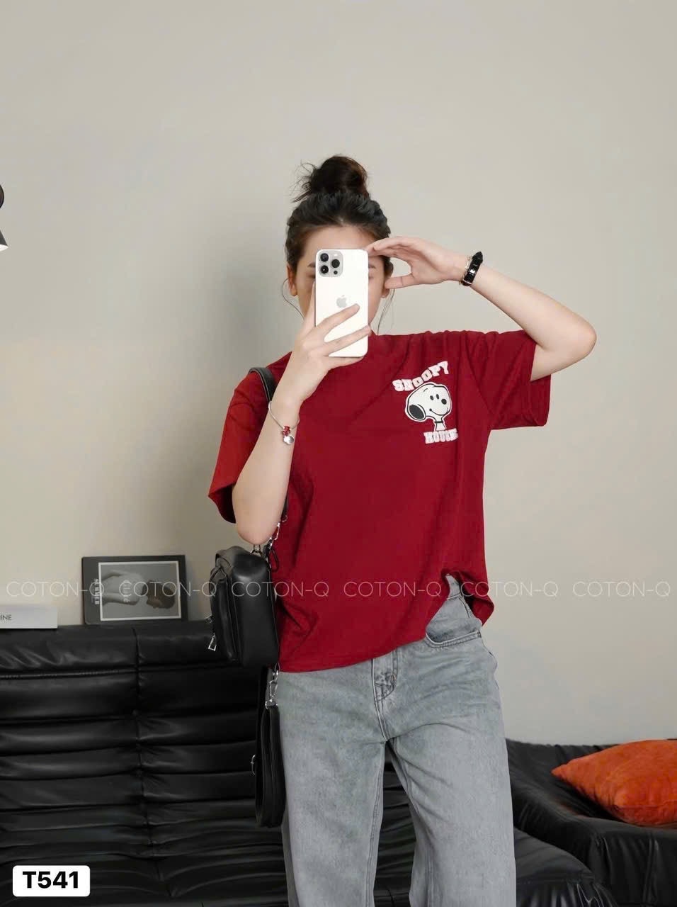 (Hàng chờ) ANU234 - ÁO PHÔNG NỮ ĐỎ SNOOPY CHỮ TRẮNG