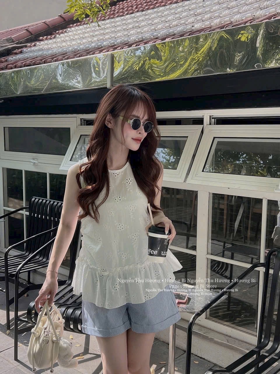S048 - SET ÁO REN THÊU HOA BÈO GẤU QUẦN XANH SỌC