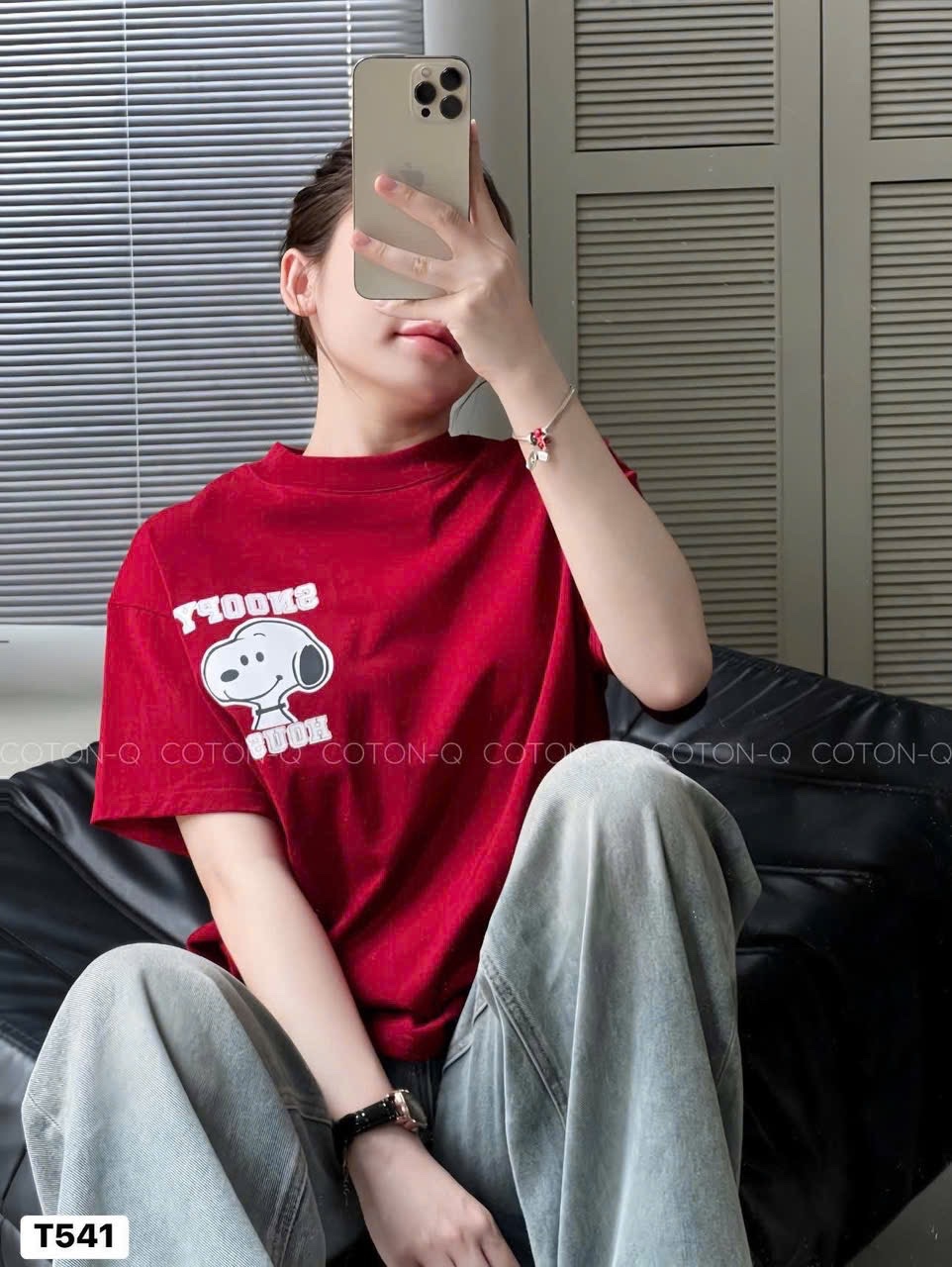 (Hàng chờ) ANU234 - ÁO PHÔNG NỮ ĐỎ SNOOPY CHỮ TRẮNG