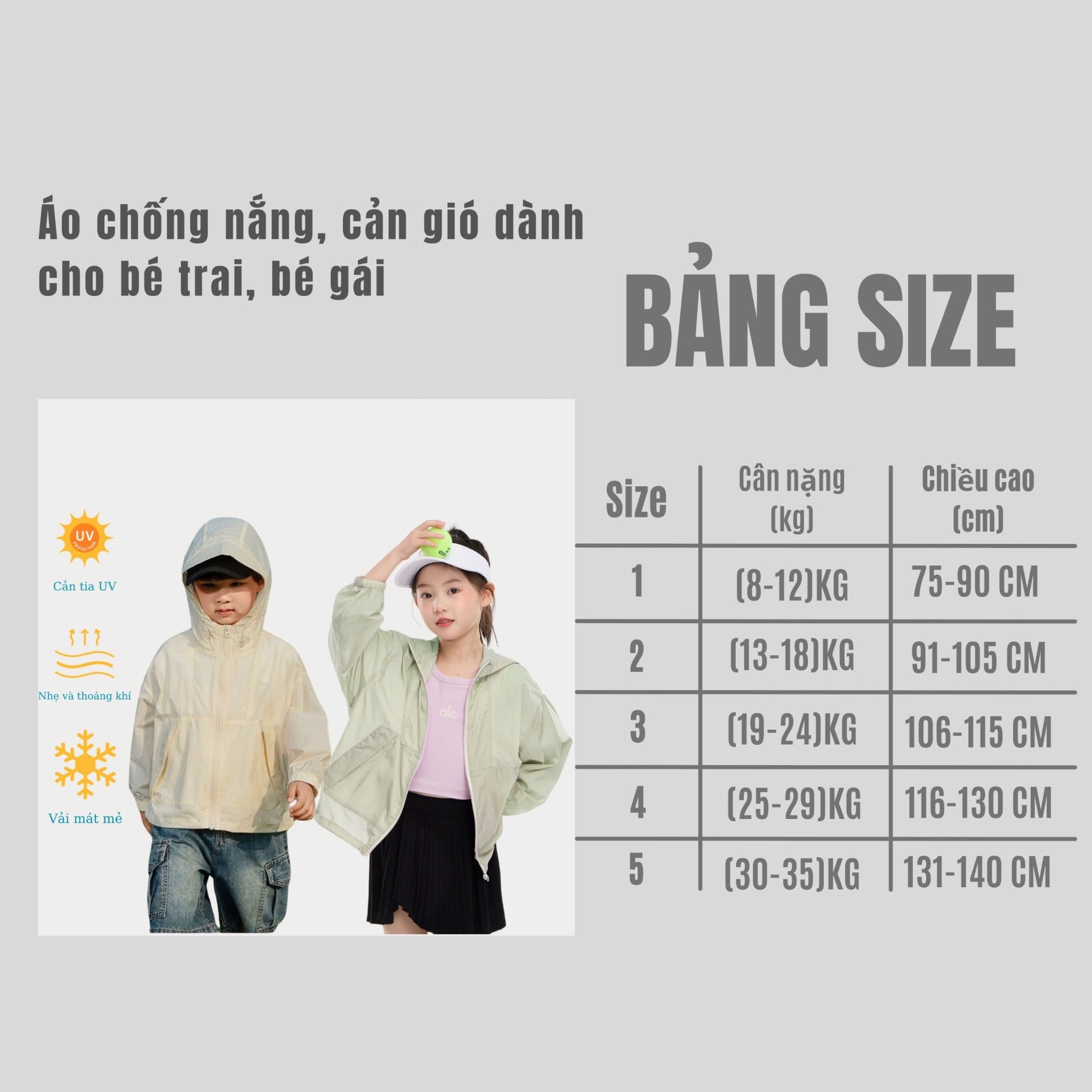 (Hàng chờ) AB726 - ÁO KHOÁC GIÓ CHO BÉ CHỐNG NẮNG 5M