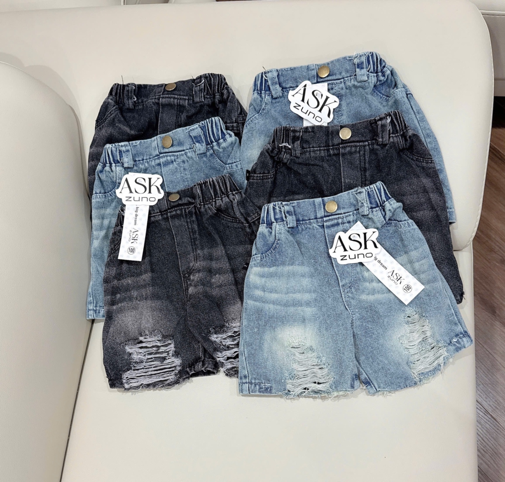 QB307 - SET 2 QUẦN BÒ NGỐ RÁCH BÉ GÁI đen xanh