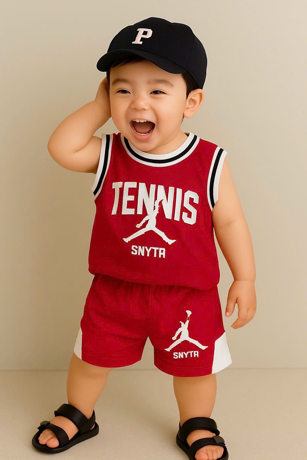 T730 - SET 2 BỘ ĐÙI BÉ TRAI ĐỎ ĐEN CỔ VIỀN TENNIS