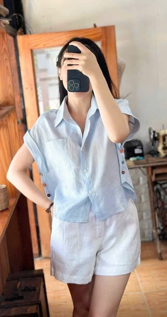 ANU236 - ÁO SƠ MI NỮ LIEN CÚC SƯỜN TÚI NGỰC