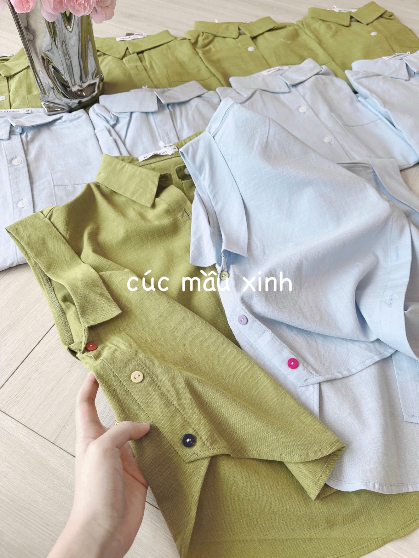 ANU236 - ÁO SƠ MI NỮ LIEN CÚC SƯỜN TÚI NGỰC