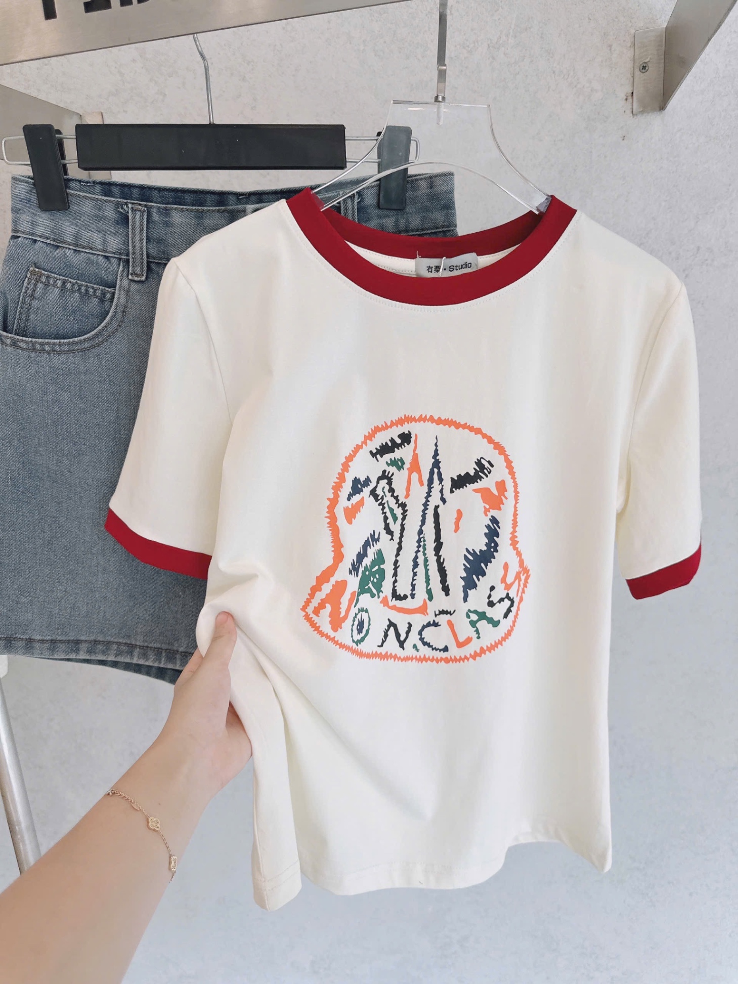 S061 - SET ÁO CỘC BE VIỀN ĐỎ NONCLASS QUẦN BÒ NGỐ