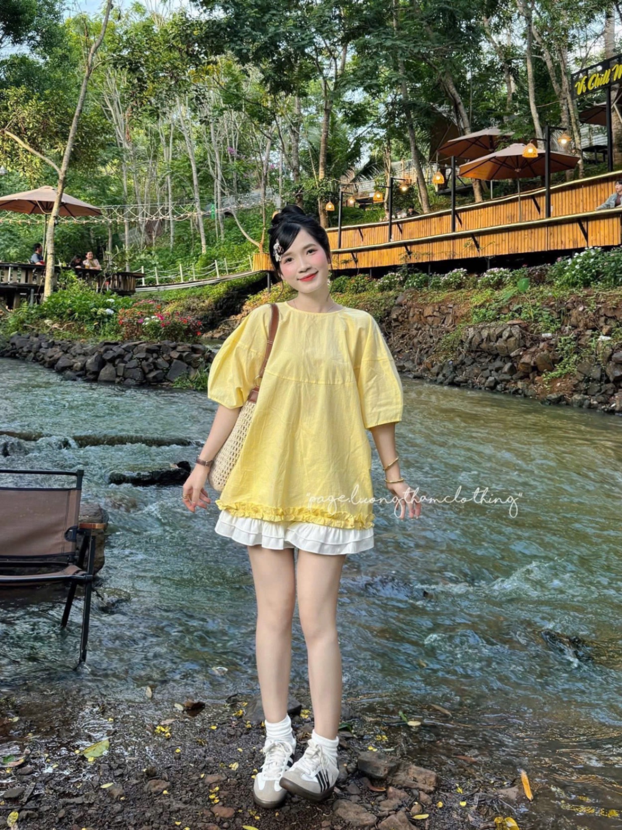 (hàng chờ) S072 - SET ÁO VÀNG TAY LỠ BÈO GẤU QUẦN BÈO TẦNG