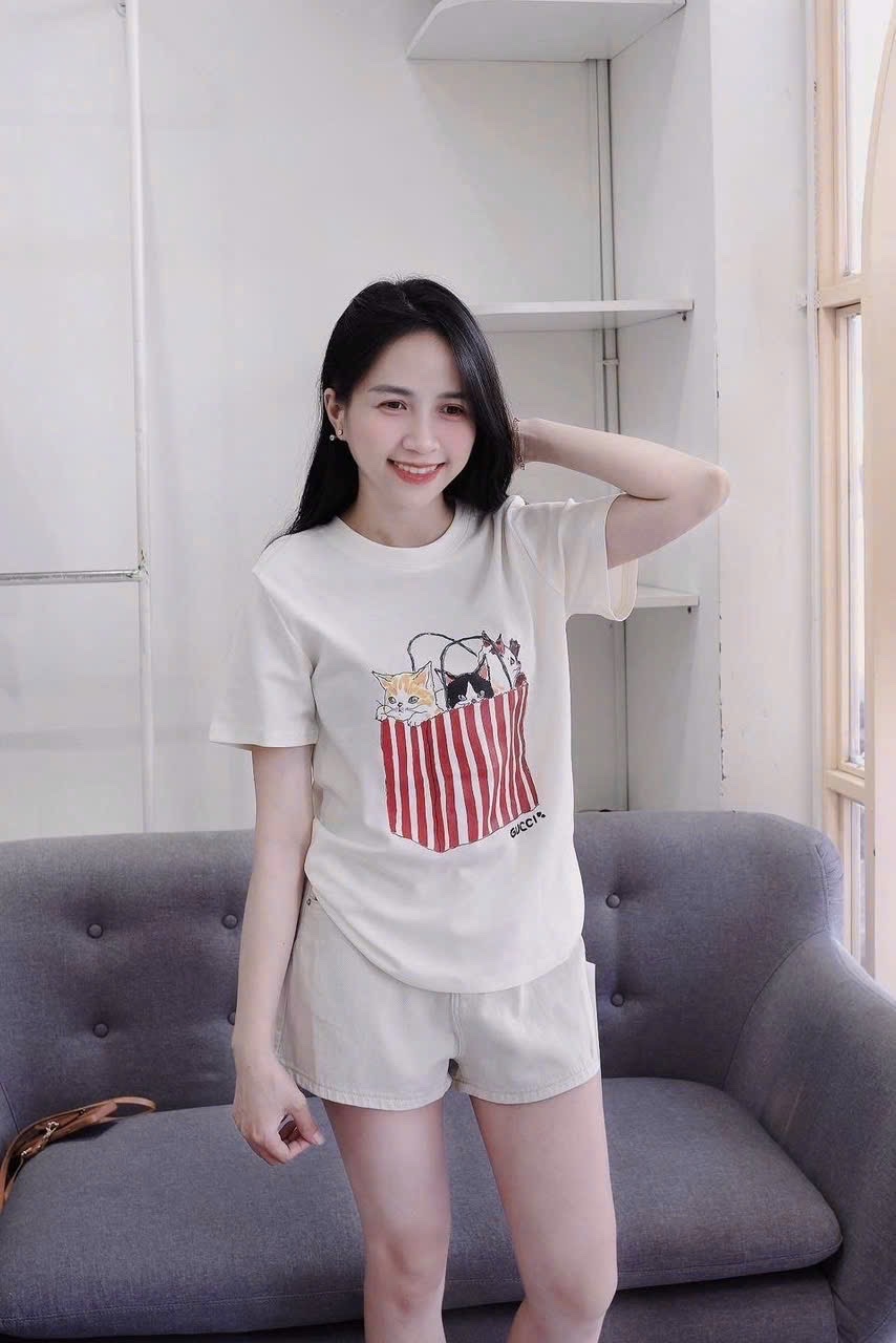 S077 - SET ÁO BE TÚI MÈO QUẦN BÒ ĐÙI KEM