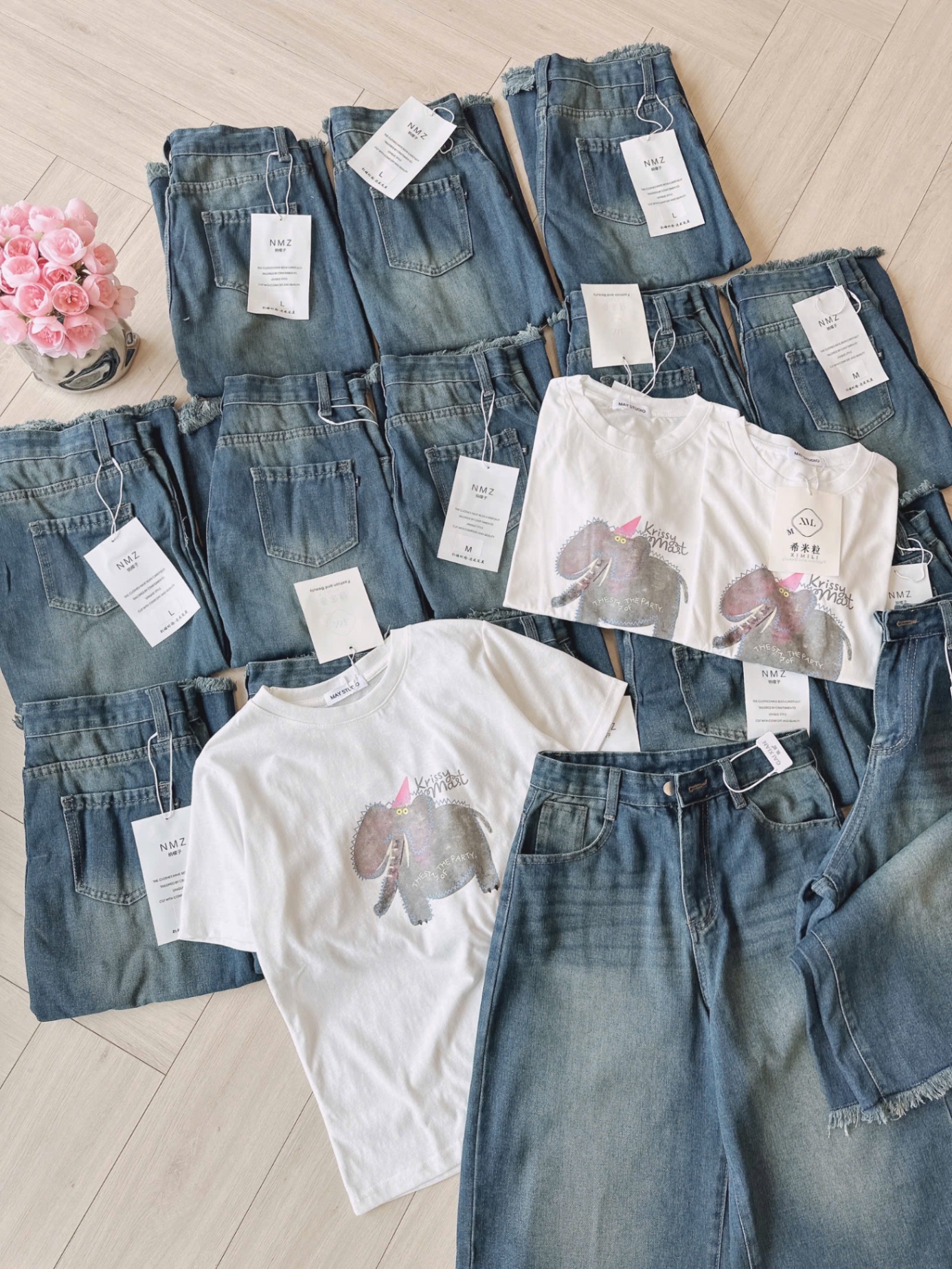 S065 - SET ÁO CỘC TRẮNG VOI Krissy QUẦN BÒ LỬNG