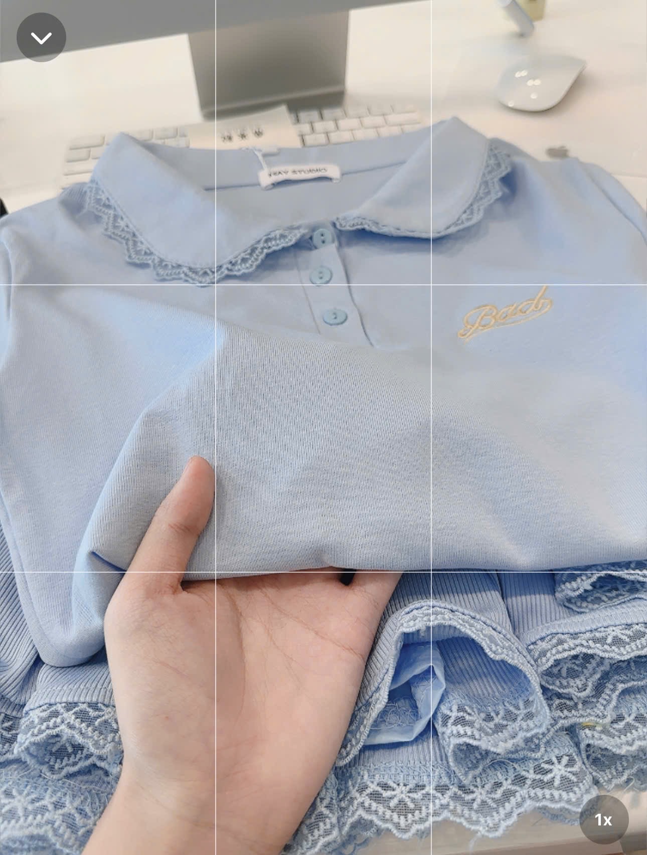 S073 - SET XANH CỔ PHỐI REN THÊU Bad CVAY XẾP
