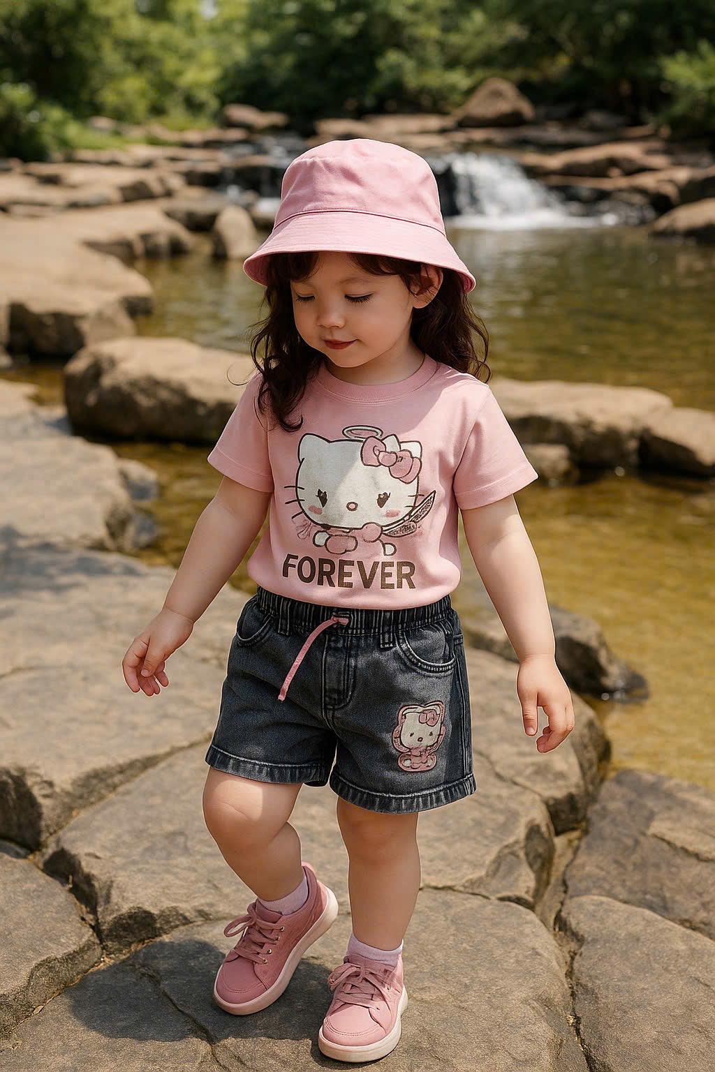 G641 - SET BÉ GÁI ÁO HỒNG KITTY QUẦN BÒ XÁM