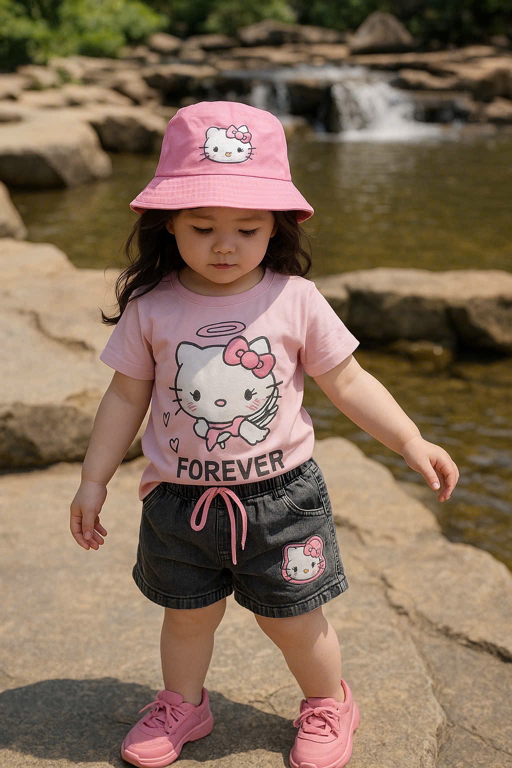 G641 - SET BÉ GÁI ÁO HỒNG KITTY QUẦN BÒ XÁM