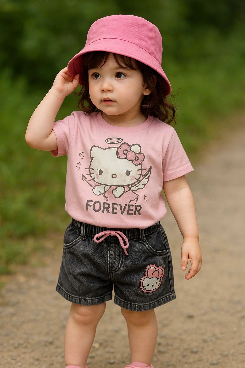 G641 - SET BÉ GÁI ÁO HỒNG KITTY QUẦN BÒ XÁM
