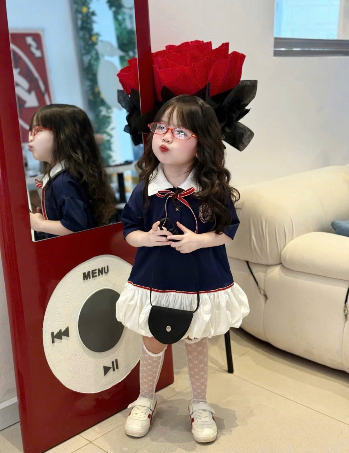 (hàng chờ) VB547 - VÁY BÉ GÁI THAN CỔ TRẮNG PHỐI GẤU CỔ NƠ