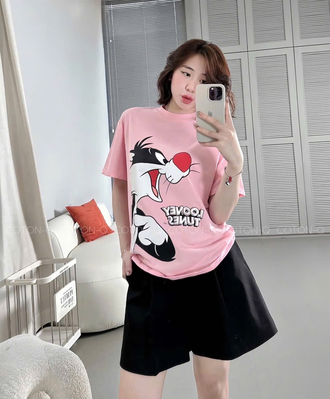 ANU241 - ÁO PHÔNG NỮ HỒNG THỎ LOONEY TUNES