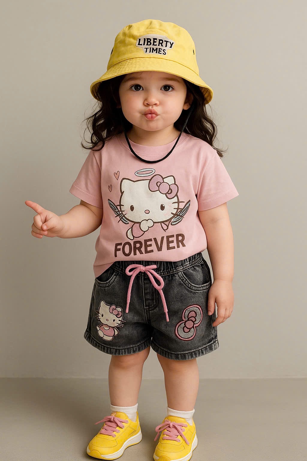 G641 - SET BÉ GÁI ÁO HỒNG KITTY QUẦN BÒ XÁM