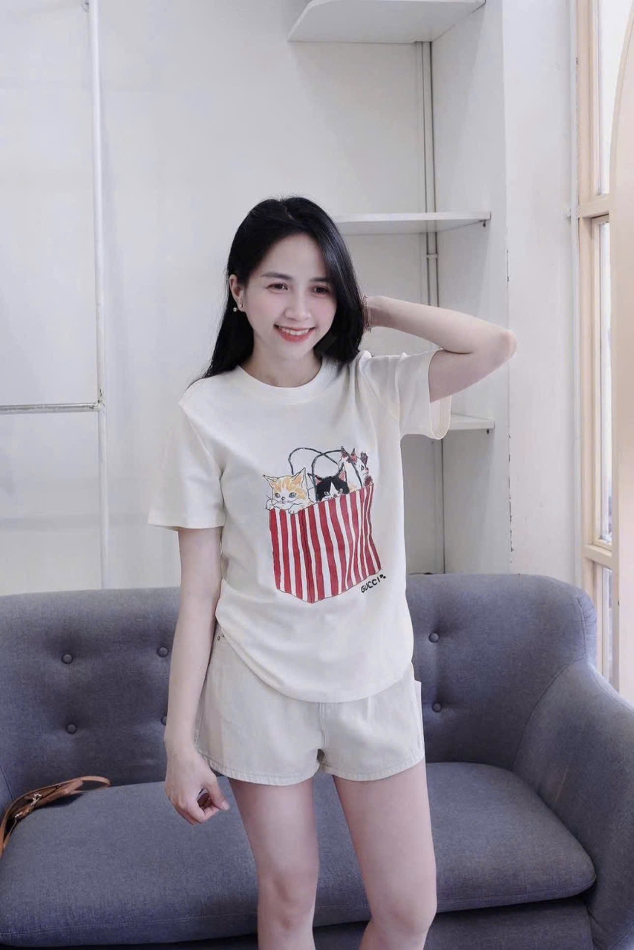 S077 - SET ÁO BE TÚI MÈO QUẦN BÒ ĐÙI KEM