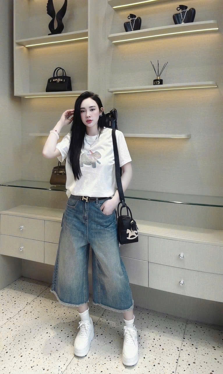 S065 - SET ÁO CỘC TRẮNG VOI Krissy QUẦN BÒ LỬNG