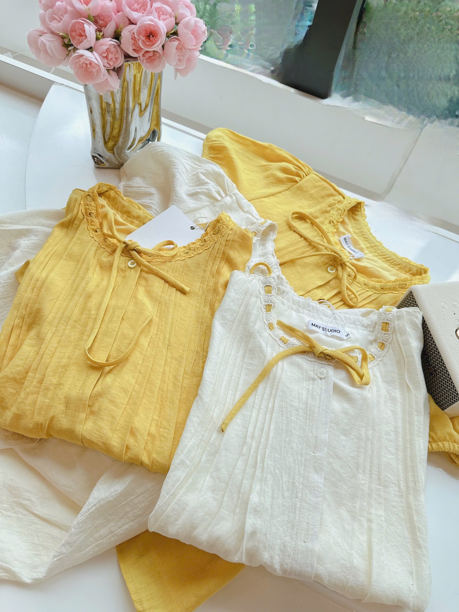 S074 - SET ÁO TƠ CỔ REN LI 2 LỚP QUẦN BAGGY