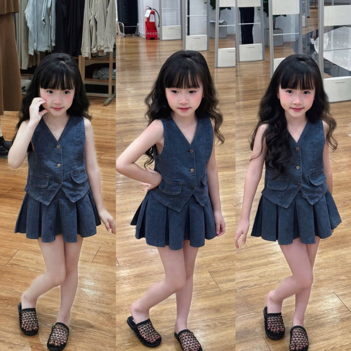 (hàng chờ) G643 - SET BÒ BÉ GÁI ÁO GILE CVAY XẾP LY
