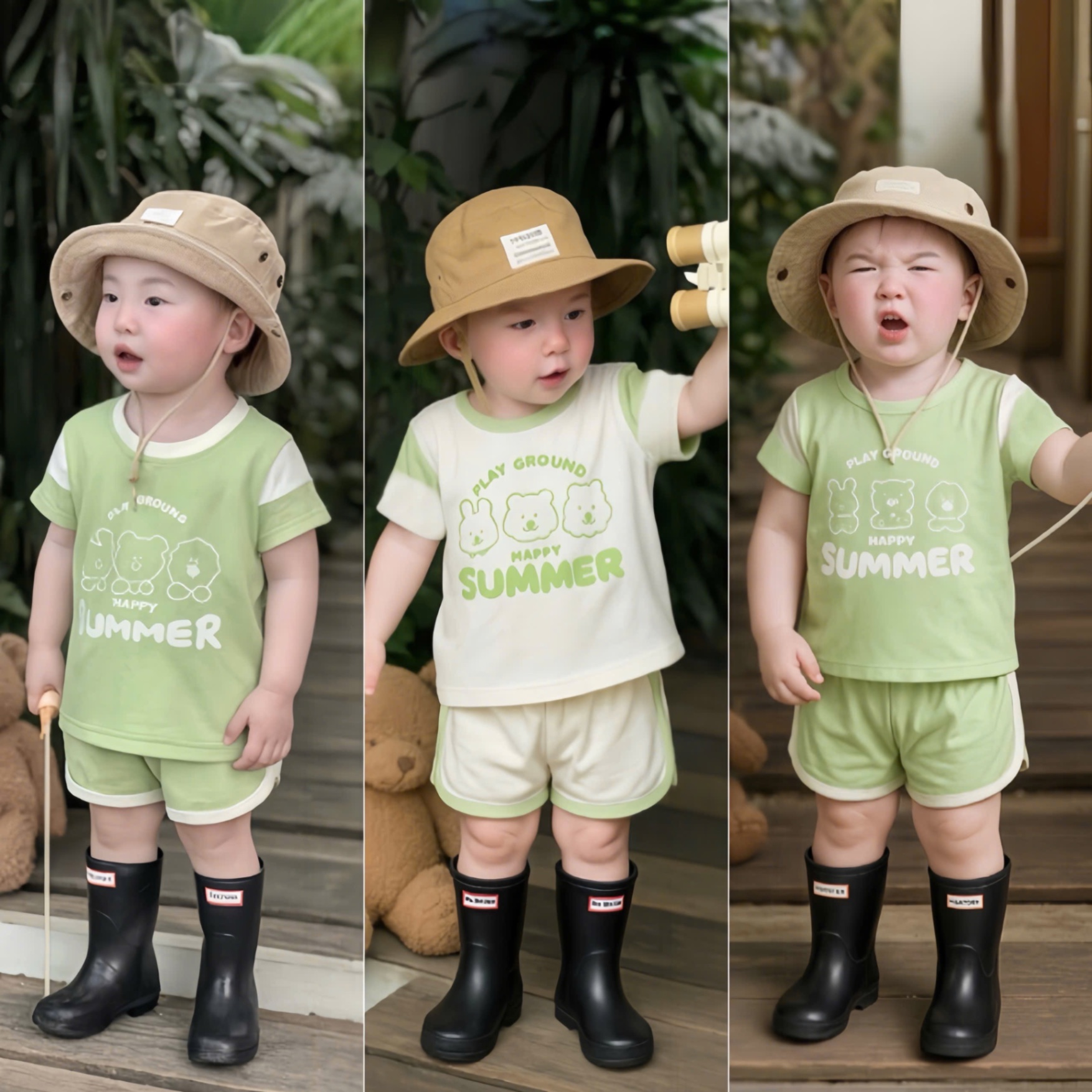 T744 - SET 2 BỘ ĐÙI BÉ TRAI SUMMER KEM PHỐI XANH BƠ