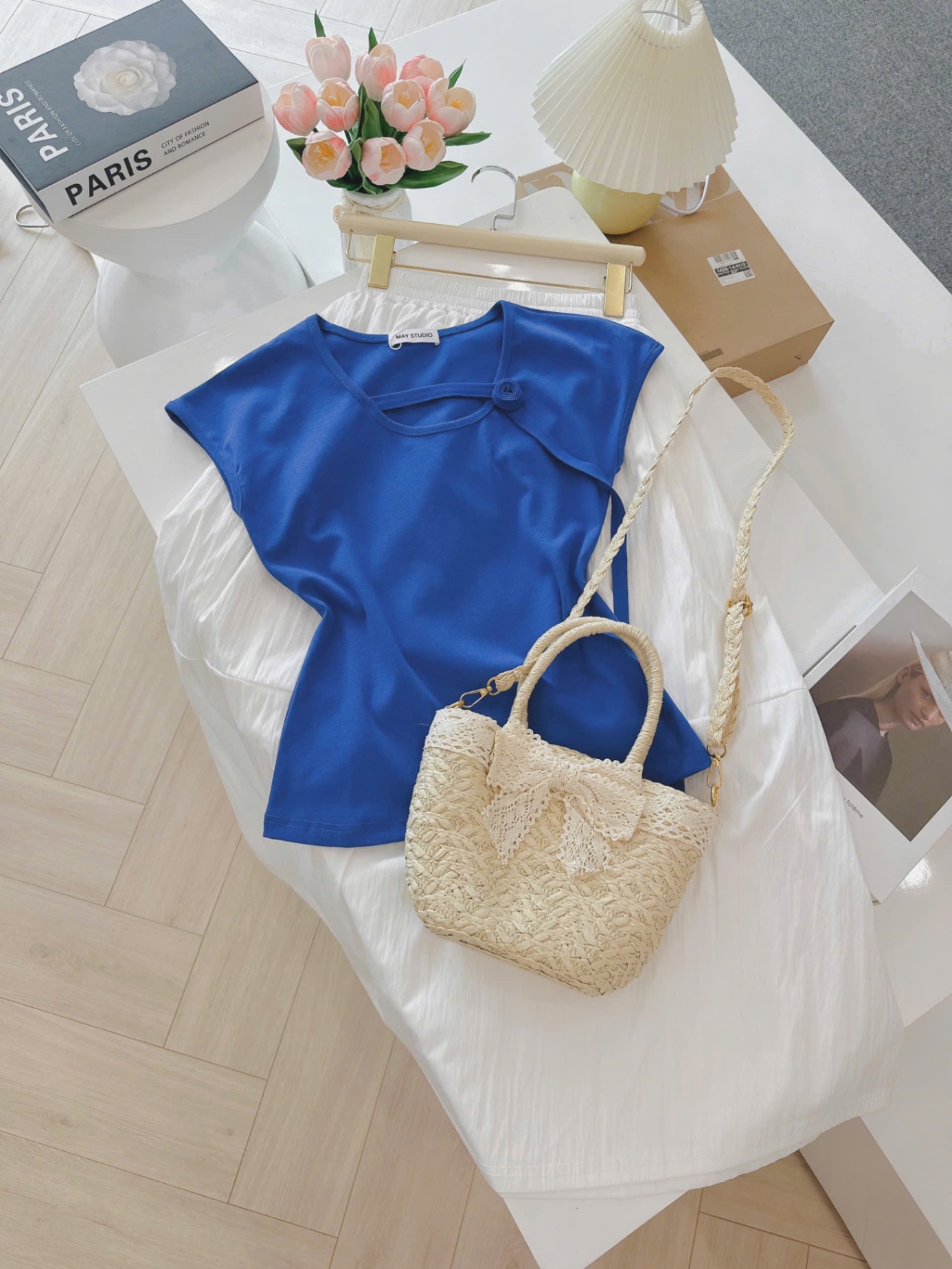 S082 - SET ÁO ZIP XANH COBAN CÁCH ĐIỆU MIX CVAY TRẮNG DÀI
