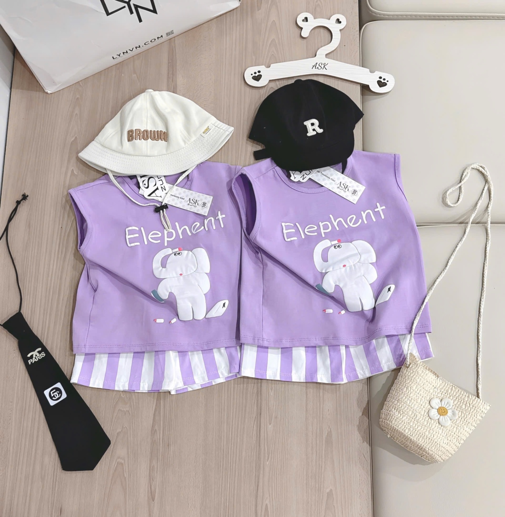 G647 - BỘ ĐÙI BÉ GÁI SÁT NÁCH TÍM VOI QUẦN SỌC