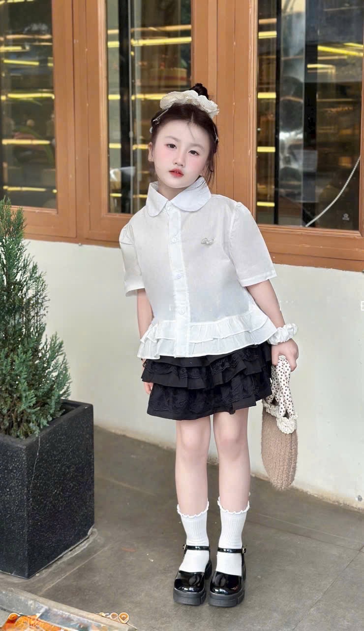 G646 - SET BÉ GÁI ÁO CHẤM BI CỔ SEN CVAY XẾP TẦNG