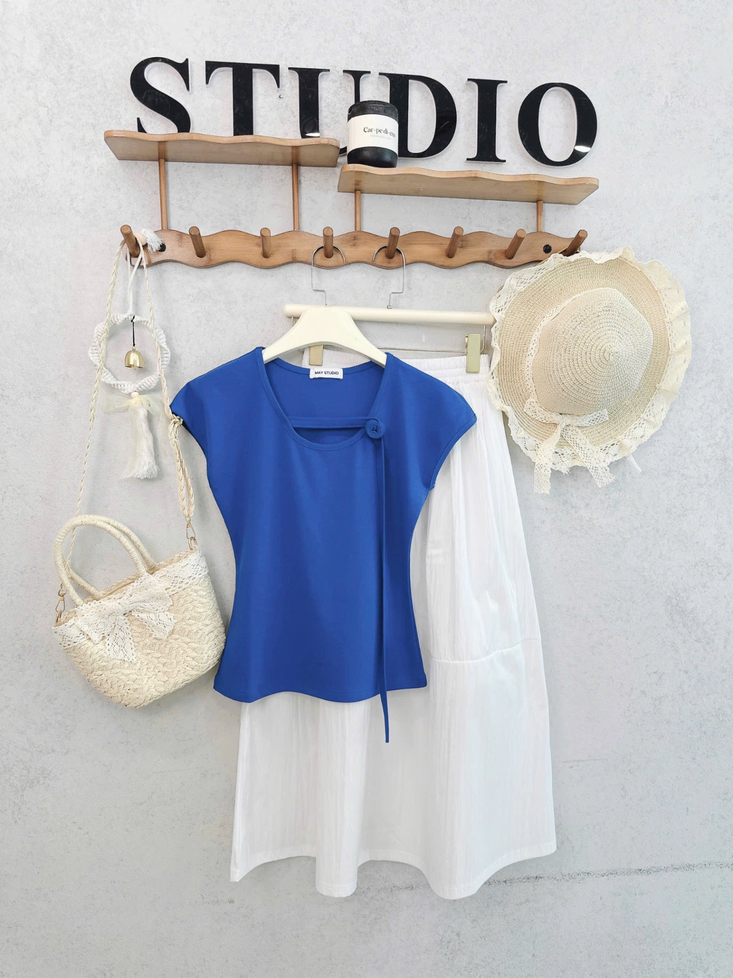 S082 - SET ÁO ZIP XANH COBAN CÁCH ĐIỆU MIX CVAY TRẮNG DÀI