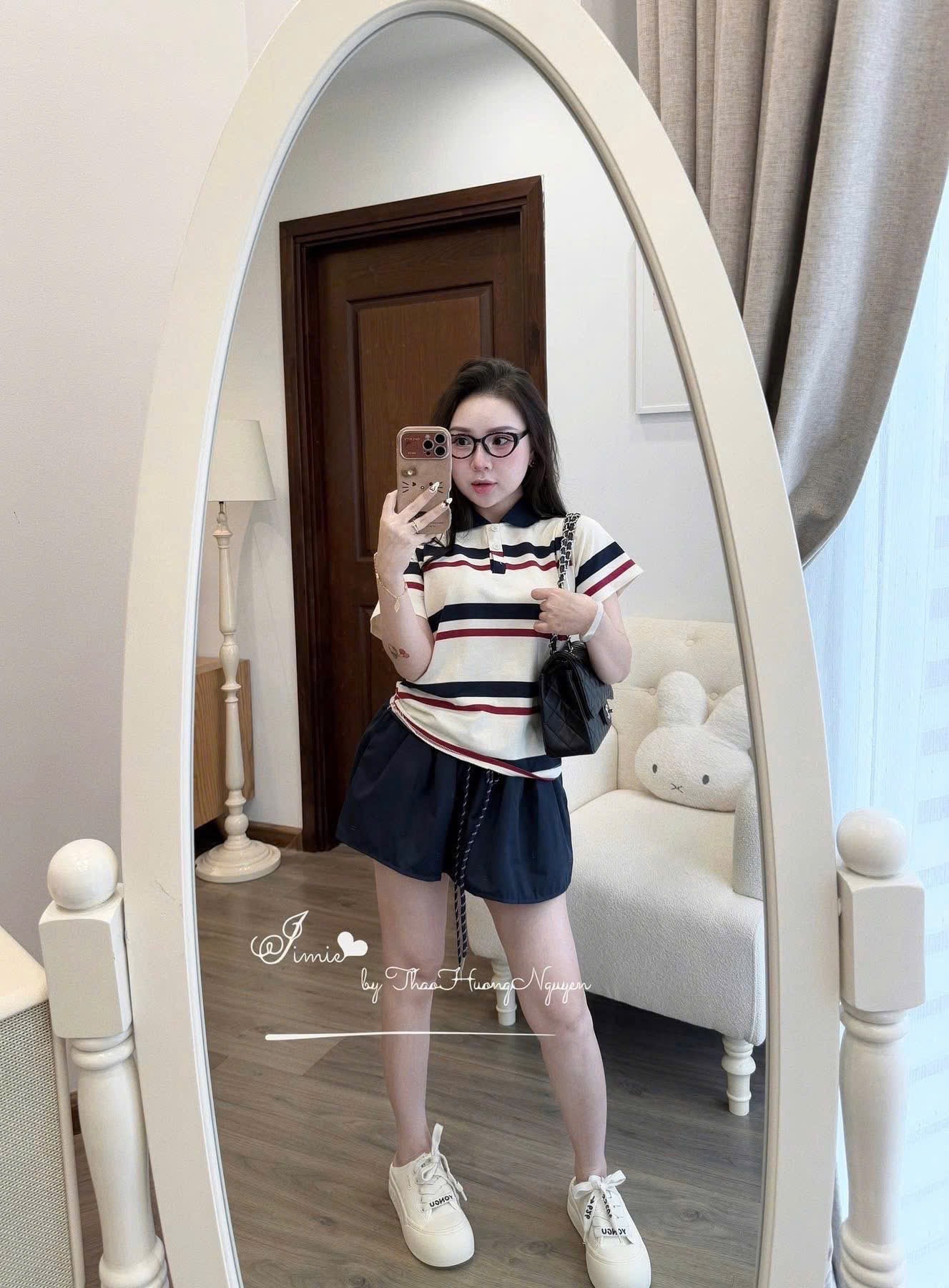 (hàng chờ) S094 - SET ÁO POLO KẺ NGANG BE PHỐI ĐEN ĐỎ CVAY THAN