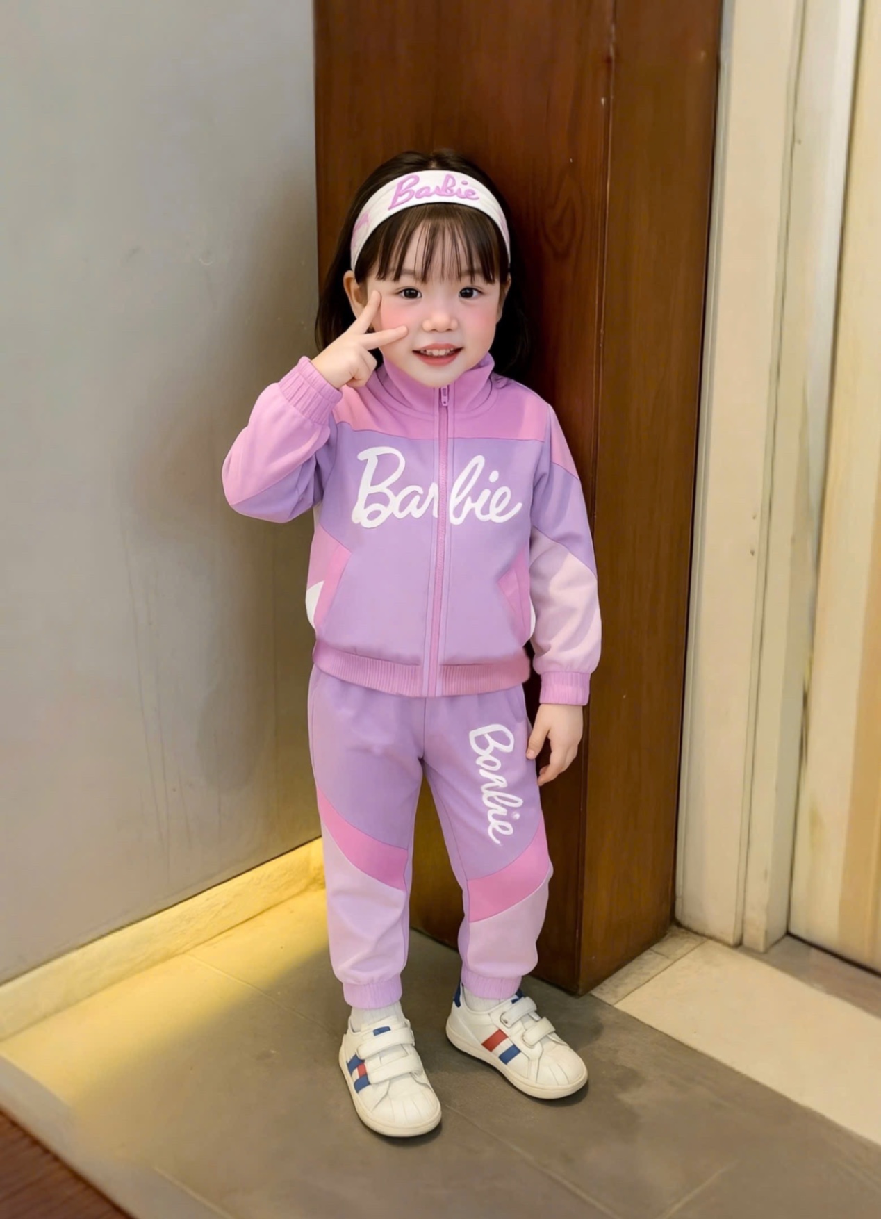 (Hàng chờ) G651 - BỘ GIÓ BÉ GÁI Barbie PHỐI HỒNG TÍM