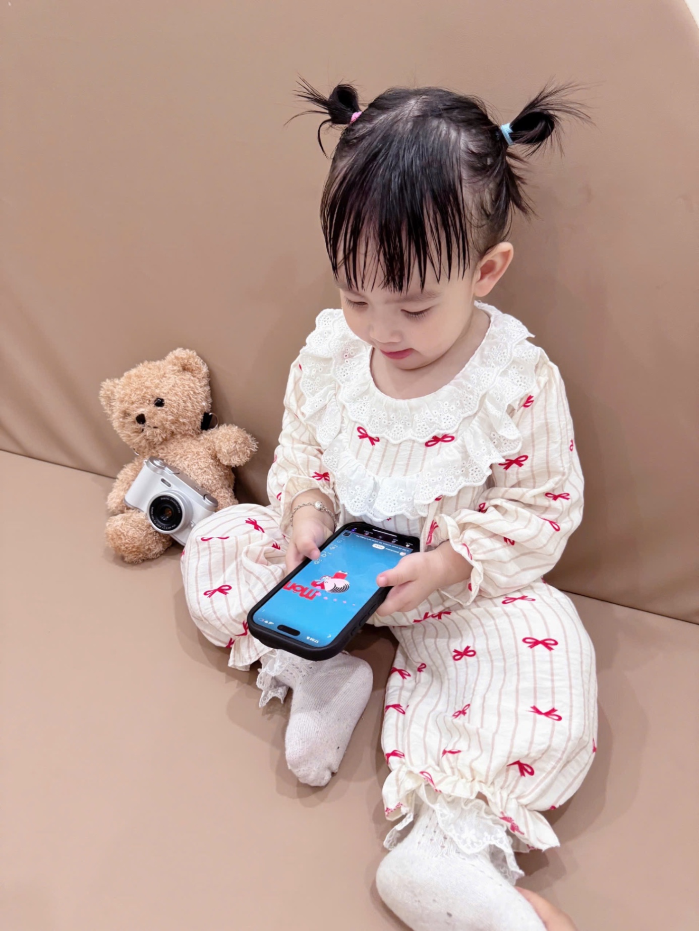 G654 - SET 2 BỘ ĐŨI BÉ GÁI DÀI TAY CỔ REN HÌNH NƠ