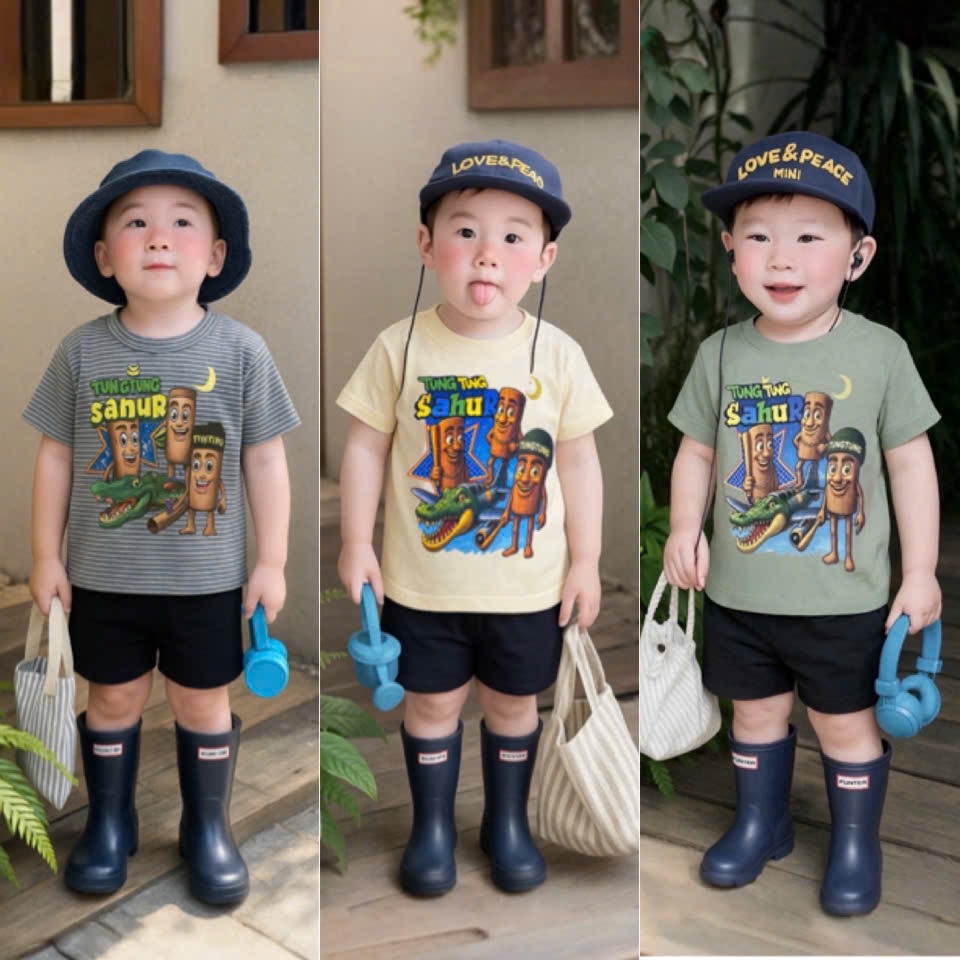 T763 - BỘ ĐÙI BÉ TRAI Tungtung Sahur QUẦN ĐEN