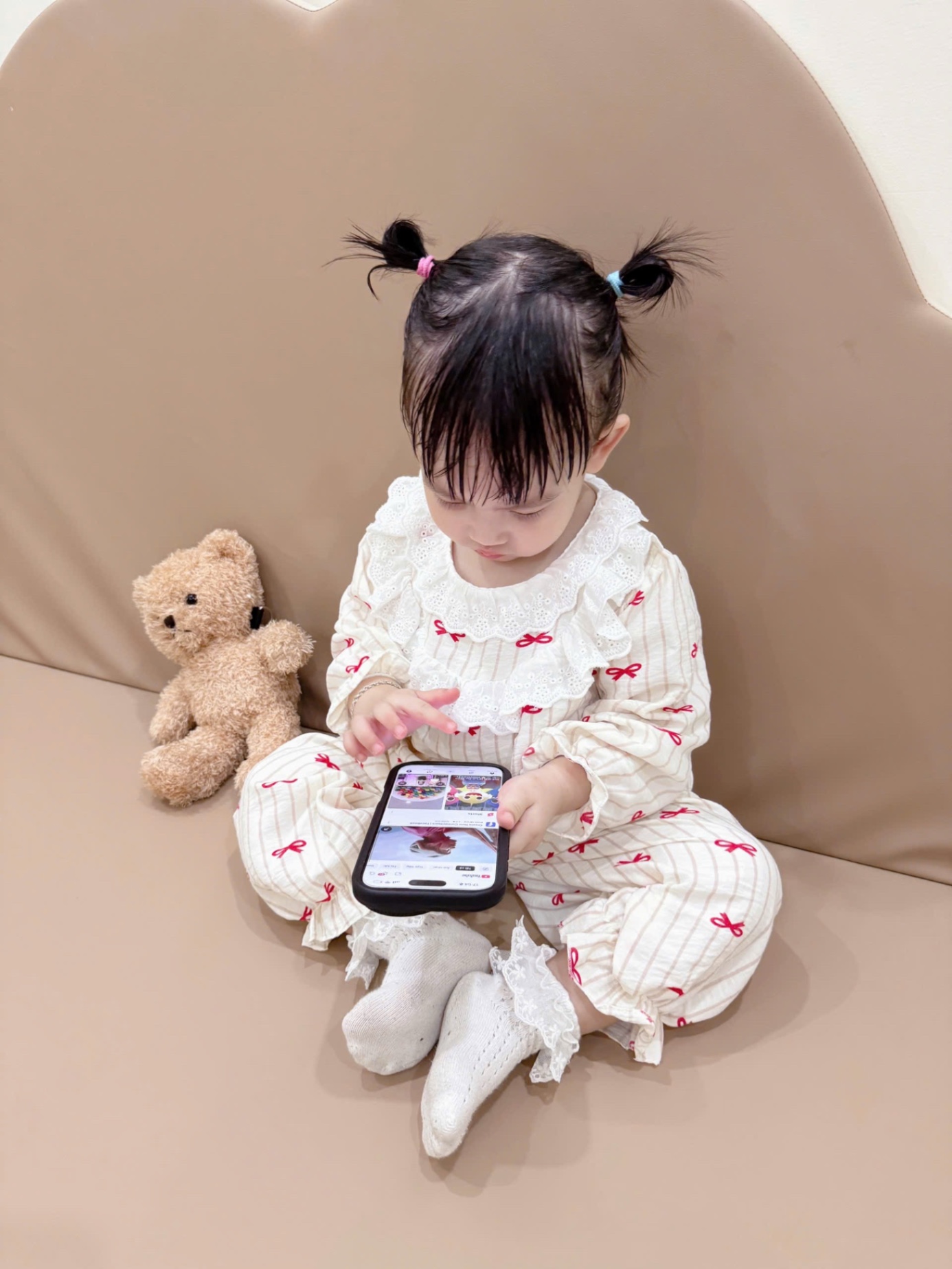 G654 - SET 2 BỘ ĐŨI BÉ GÁI DÀI TAY CỔ REN HÌNH NƠ